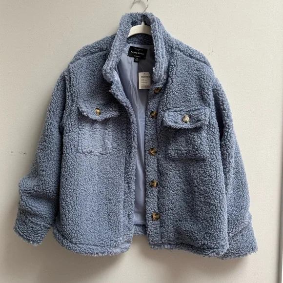 Haute Monde Cozy Blue Teddy Fleece Barn Jacket Button Up Shirt Jacket Sz M NWT - Picture 16 of 16